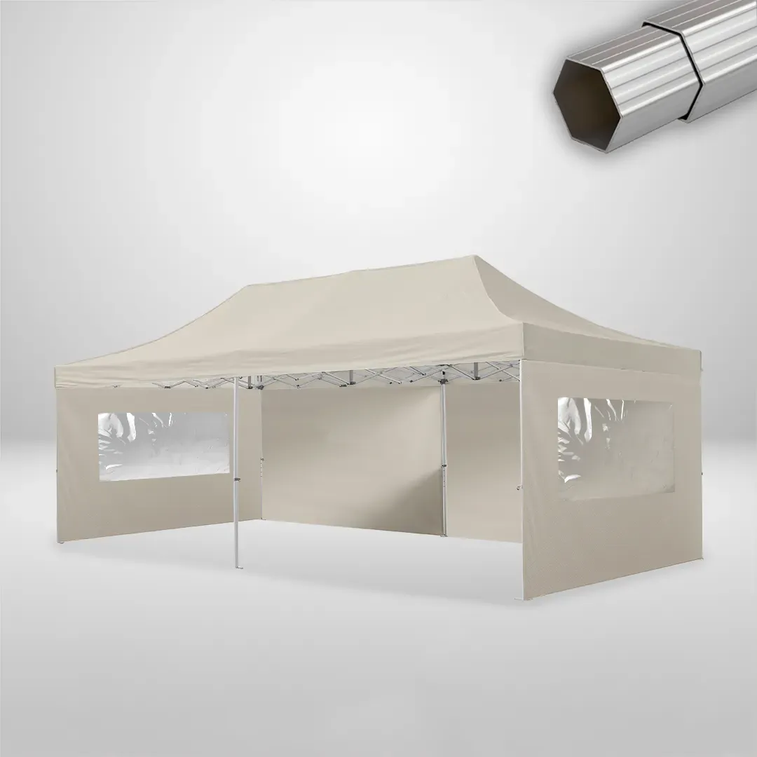 Carpa Plegable 6x4 m de 6 pilares, Gama ELITE 50mm, 2 laterales lisos y 2 laterales con ventanas, beige 1 Carpa Plegable 6x4 m de 6 pilares, Gama ELITE 50mm, 2 laterales lisos y 2 laterales con ventanas, beige