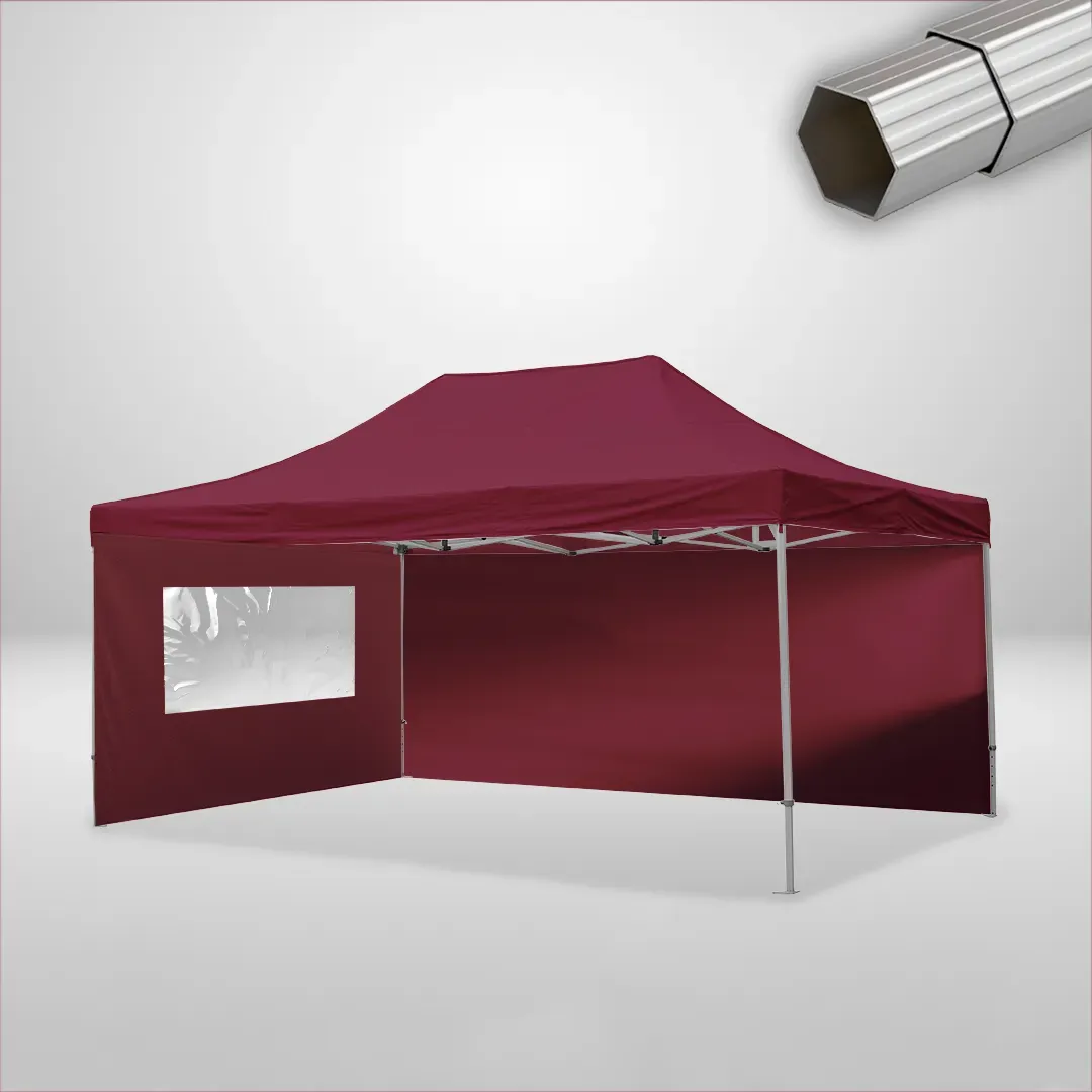 Carpa Plegable 6x4 m de 4 pilares, Gama ELITE 50mm, 1 lateral liso y 1 lateral con ventana, burdeos 1 Carpa Plegable 6x4 m de 4 pilares, Gama ELITE 50mm, 1 lateral liso y 1 lateral con ventana, burdeos