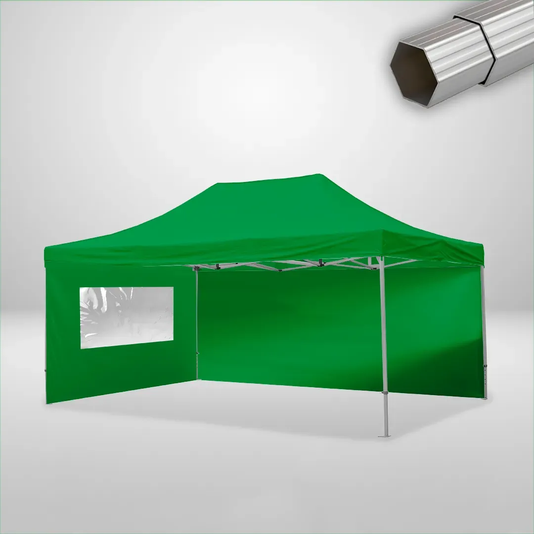 Carpa Plegable 6x4 m de 4 pilares, Gama ELITE 50mm, 1 lateral liso y 1 lateral con ventana, verde botella 1 Carpa Plegable 6x4 m de 4 pilares, Gama ELITE 50mm, 1 lateral liso y 1 lateral con ventana, verde botella