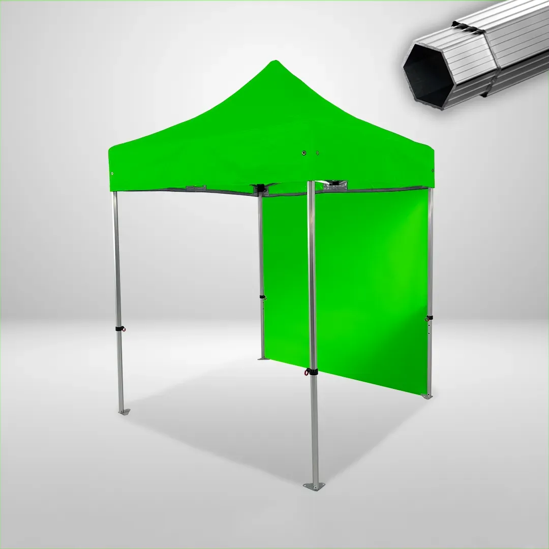 Carpa Plegable 2x2 m, Gama PLUS 40mm, 1 lateral liso, verde lima