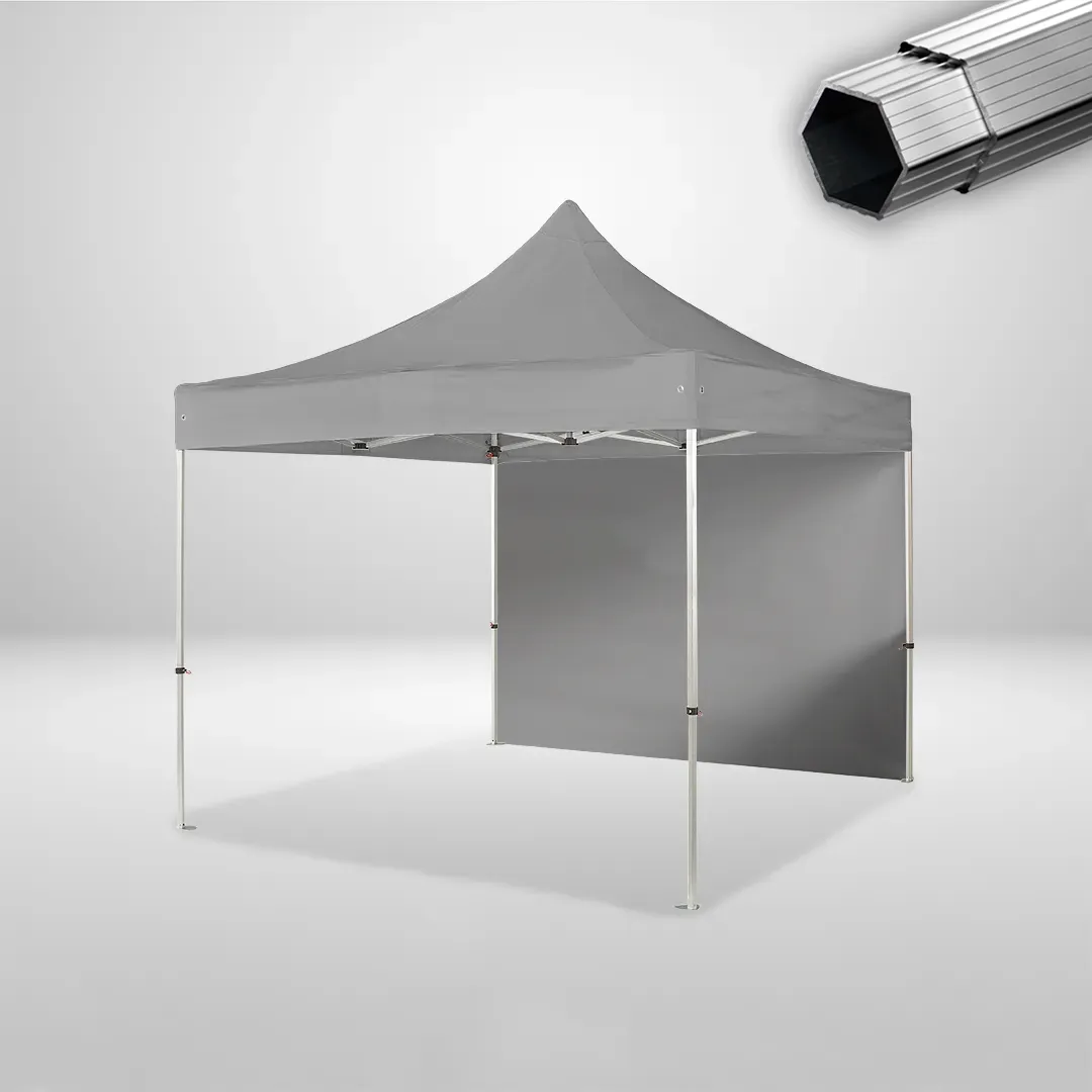 Carpa Plegable 3x3 m, Gama PLUS 40mm, 1 lateral liso, gris