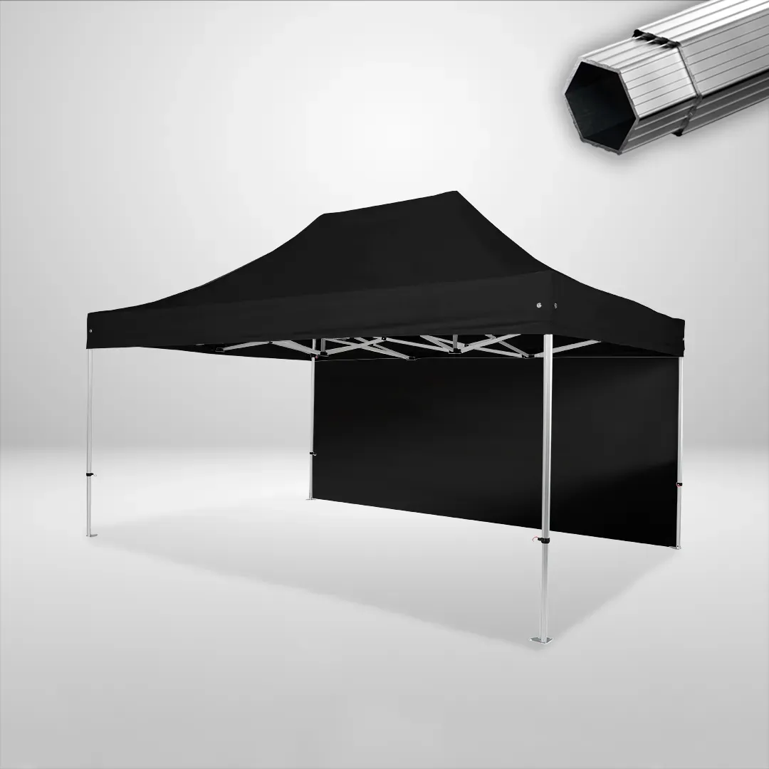 Carpa Plegable 3x4.5 m, Gama PLUS 40mm, 1 lateral liso, negro