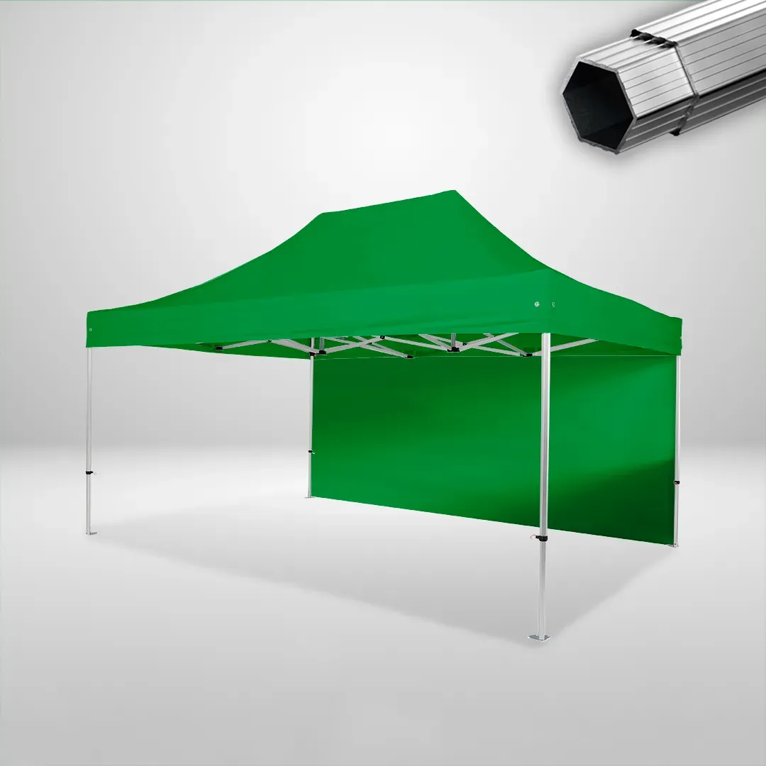 Carpa Plegable 3x4.5 m, Gama PLUS 40mm, 1 lateral liso, verde botella