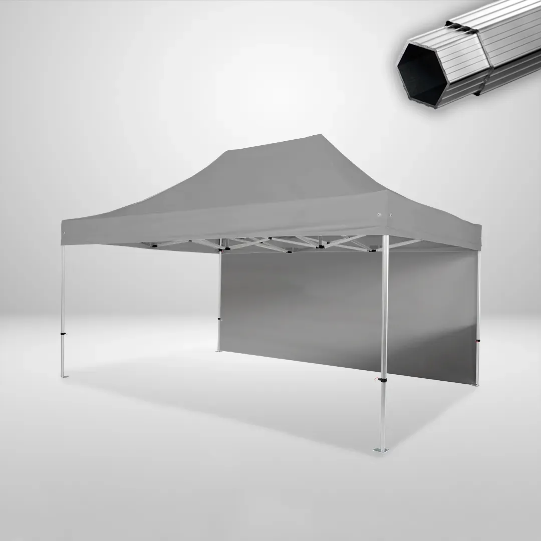Carpa Plegable 3x4.5 m, Gama PLUS 40mm, 1 lateral liso, gris