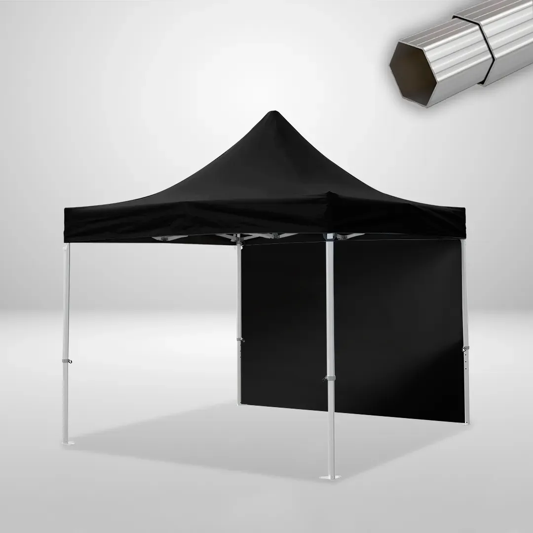 Carpa Plegable 3x3 m, Gama ELITE 50mm, 1 lateral liso, negro