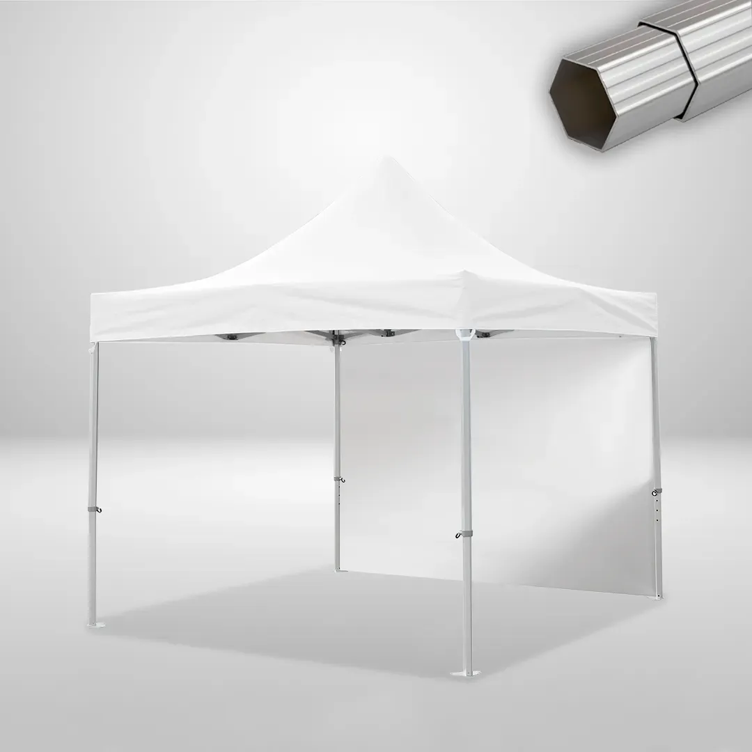 Carpa Plegable 3x3 m, Gama ELITE 50mm, 1 lateral liso, blanco