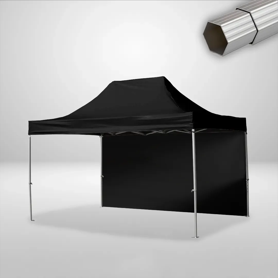 Carpa Plegable 3x4.5 m, Gama ELITE 50mm, 1 lateral liso, negro