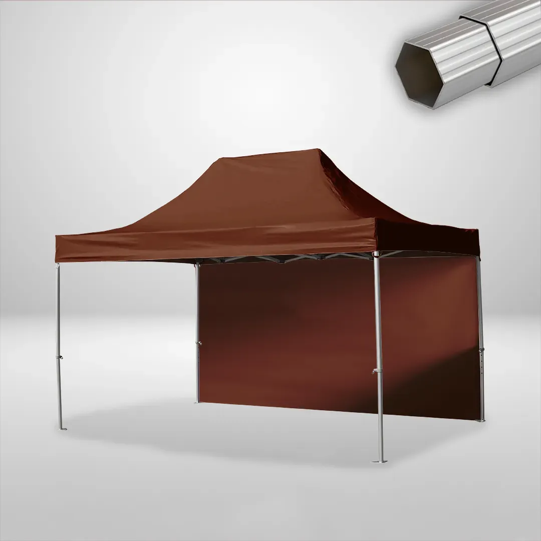 Carpa Plegable 3x4.5 m, Gama ELITE 50mm, 1 lateral liso, marron