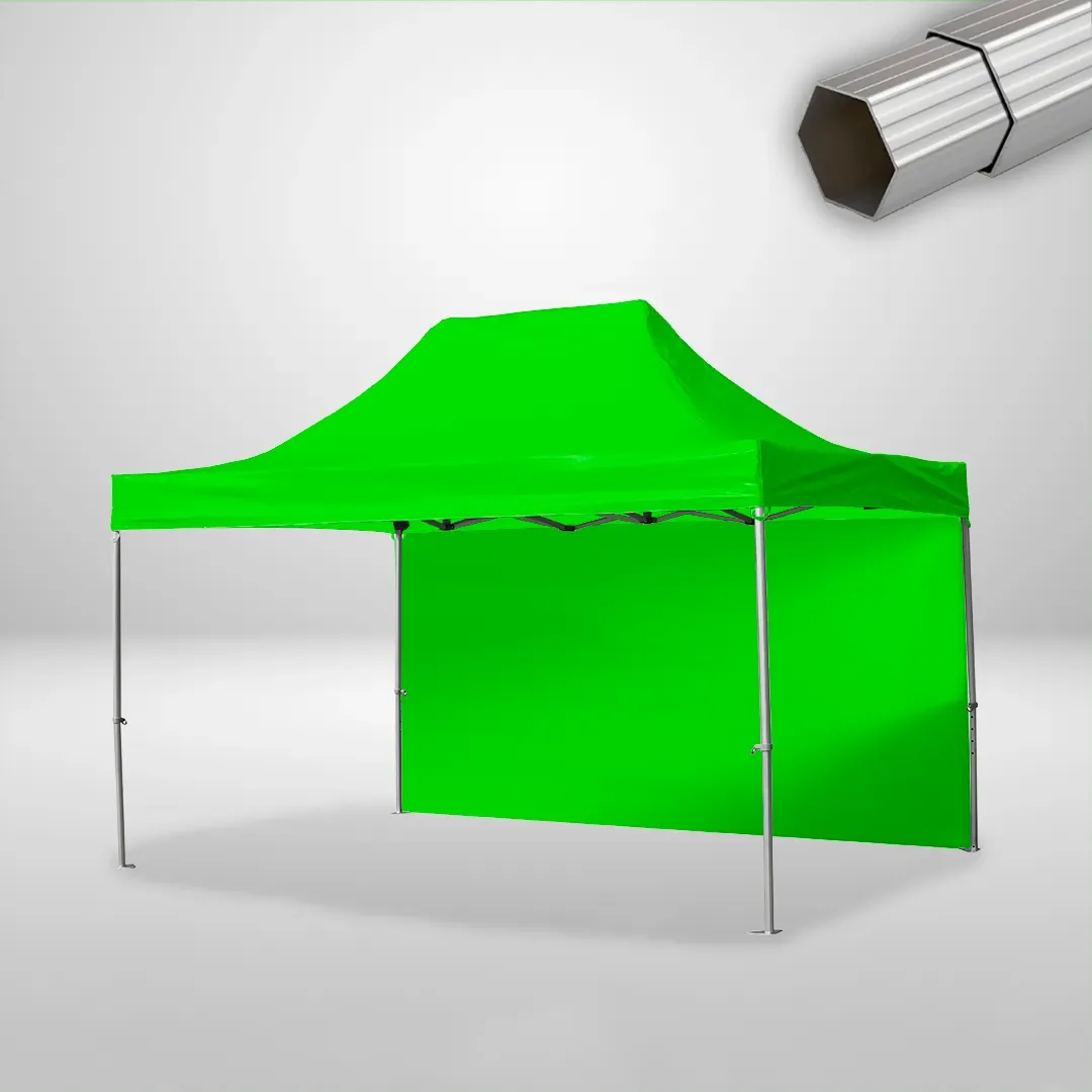 Carpa Plegable 3x4.5 m, Gama ELITE 50mm, 1 lateral liso, verde lima