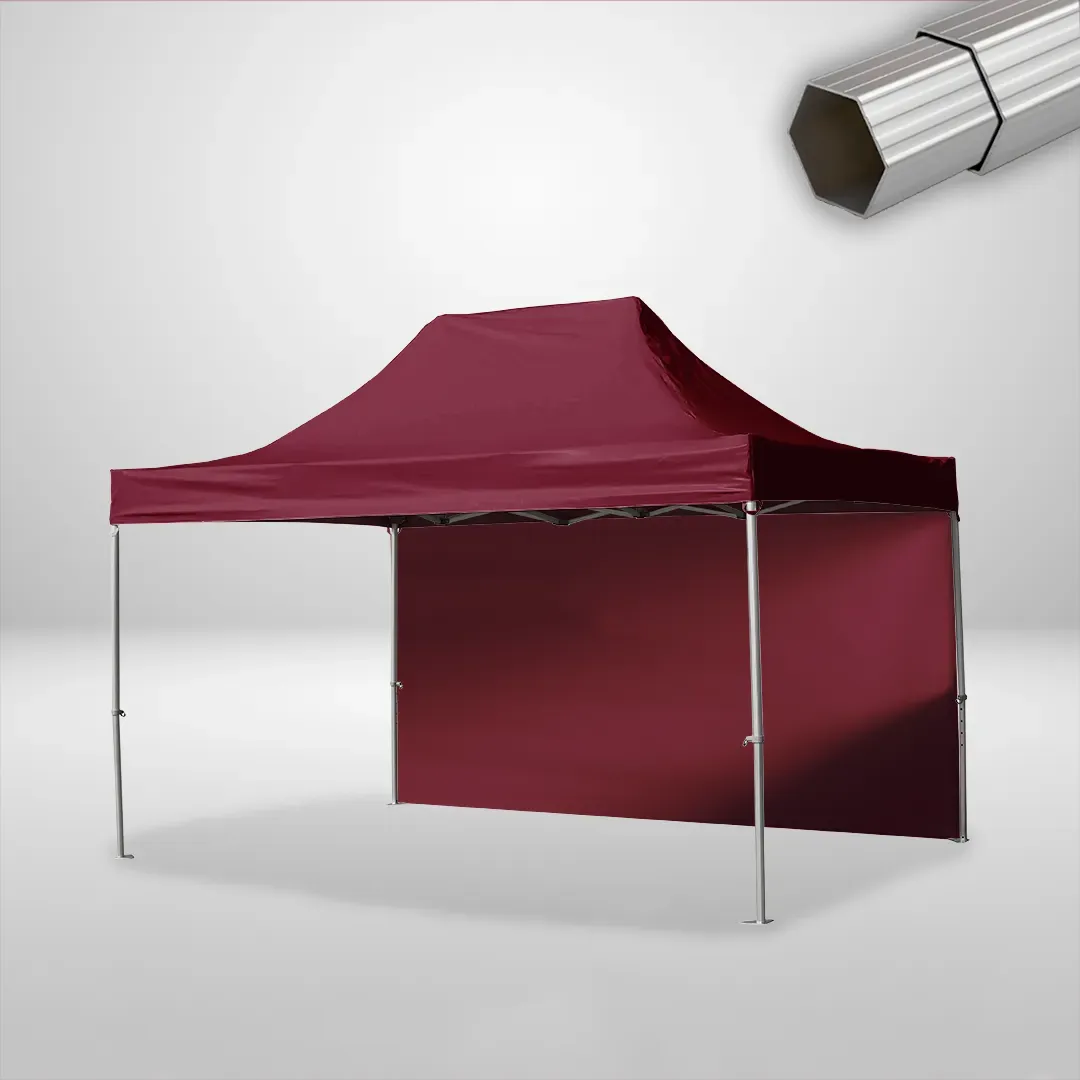 Carpa Plegable 3x4.5 m, Gama ELITE 50mm, 1 lateral liso, burdeos