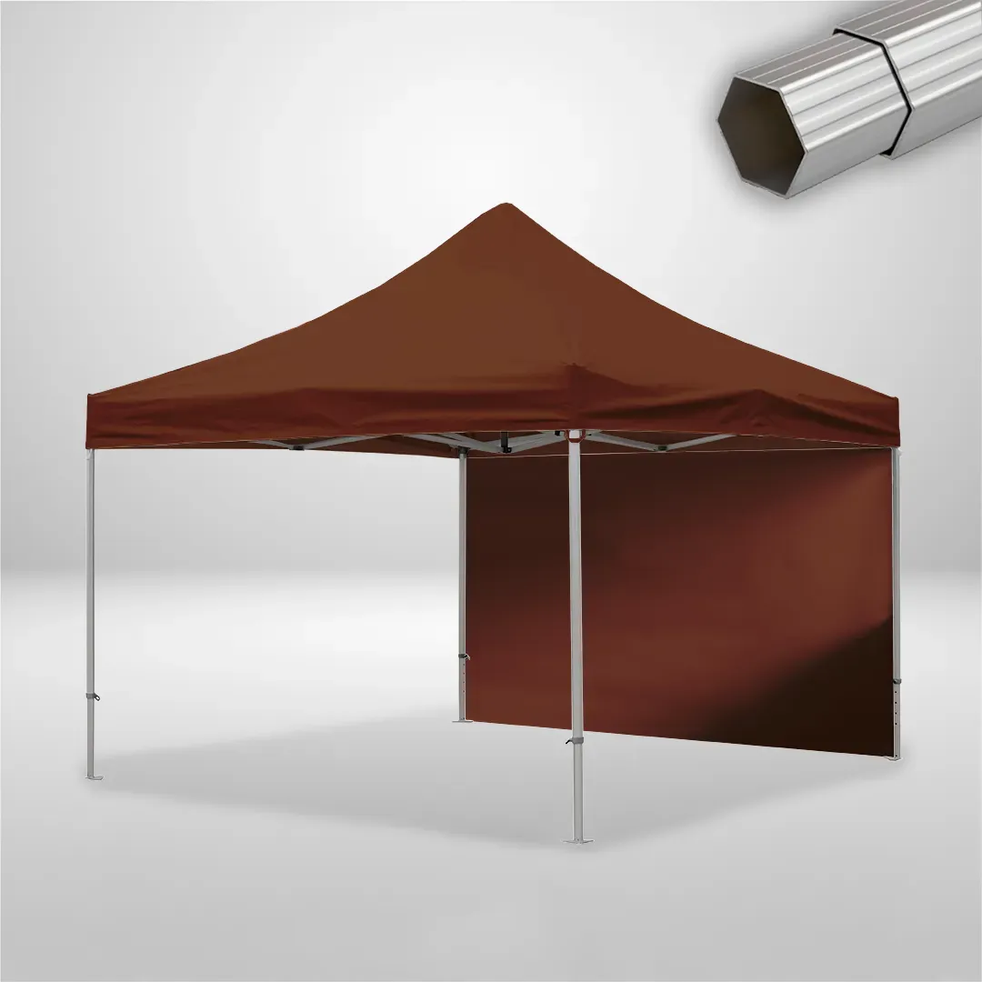 Carpa Plegable 4x4 m, Gama ELITE 50mm, 1 lateral liso, marron