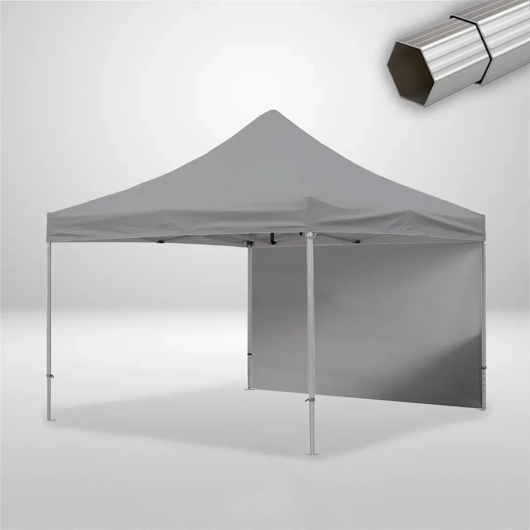Carpa Plegable 4x4 m, Gama ELITE 50mm, 1 lateral liso, gris