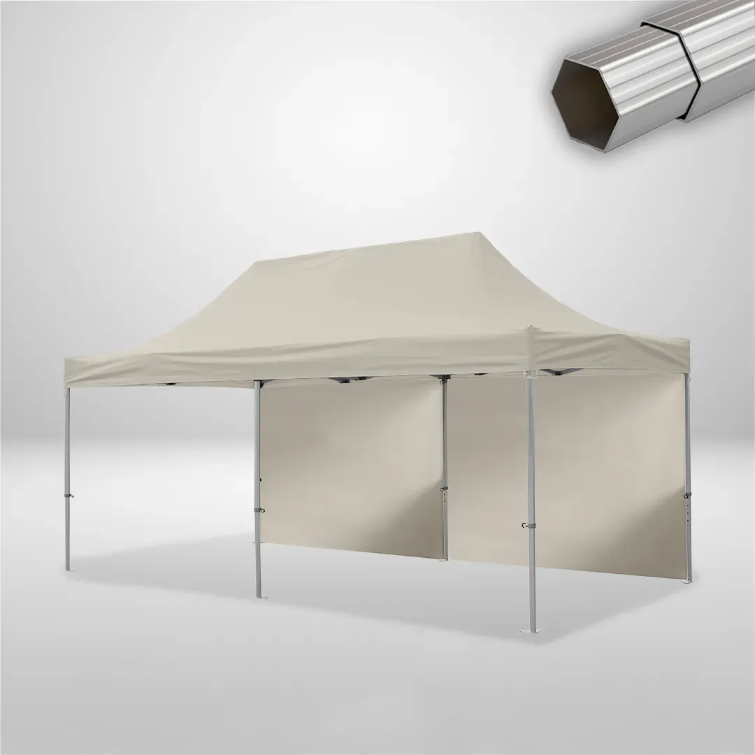 Carpa Plegable 6x3 m, Gama ELITE 50mm, 2 laterales lisos, beige