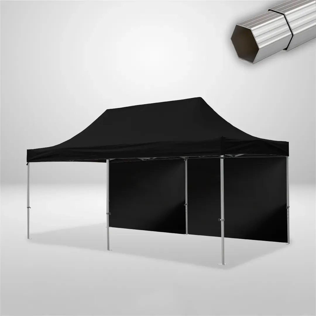 Carpa Plegable 6x3 m, Gama ELITE 50mm, 2 laterales lisos, negro