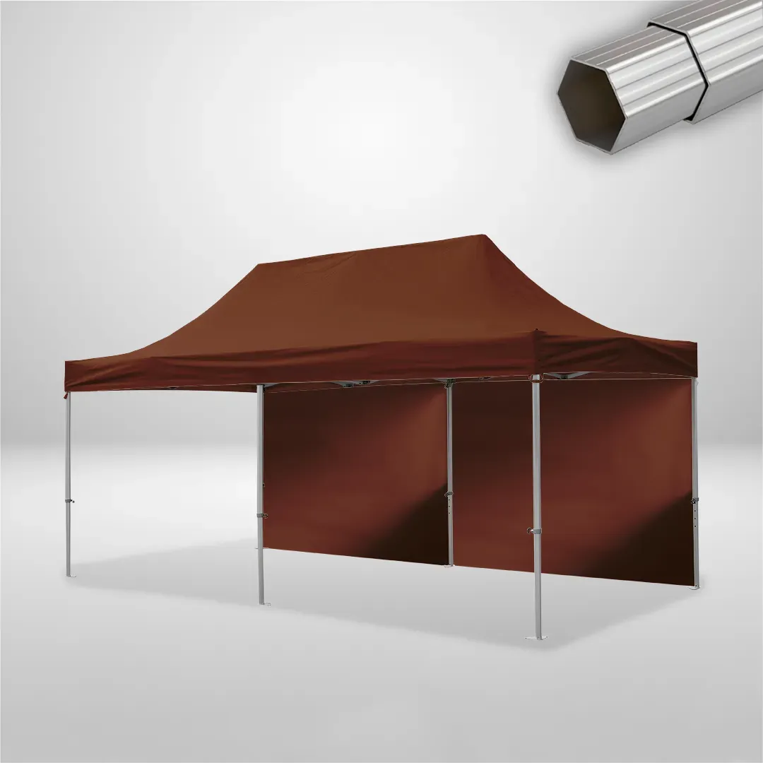 Carpa Plegable 6x3 m, Gama ELITE 50mm, 2 laterales lisos, marron