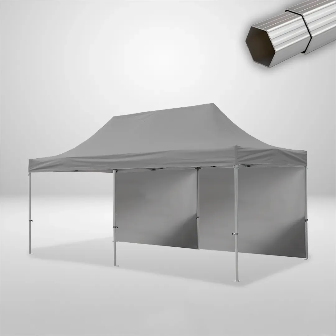 Carpa Plegable 6x3 m, Gama ELITE 50mm, 2 laterales lisos, gris