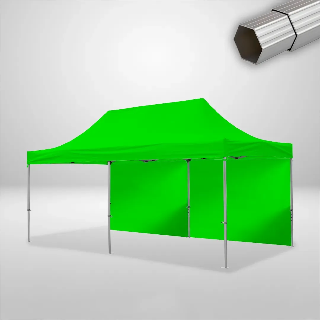 Carpa Plegable 6x3 m, Gama ELITE 50mm, 2 laterales lisos, verde lima
