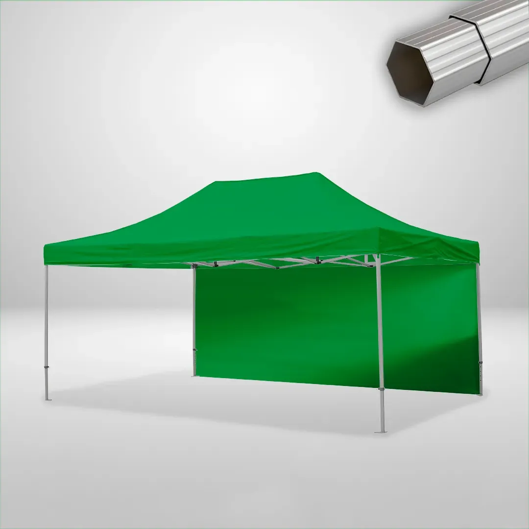 Carpa Plegable 6x4 m de 4 pilares, Gama ELITE 50mm, 1 lateral liso, verde botella
