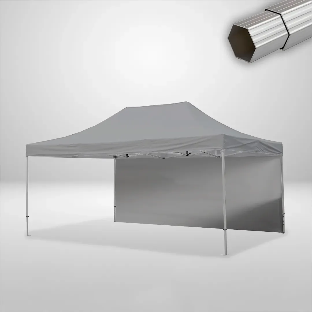 Carpa Plegable 6x4 m de 4 pilares, Gama ELITE 50mm, 1 lateral liso, gris