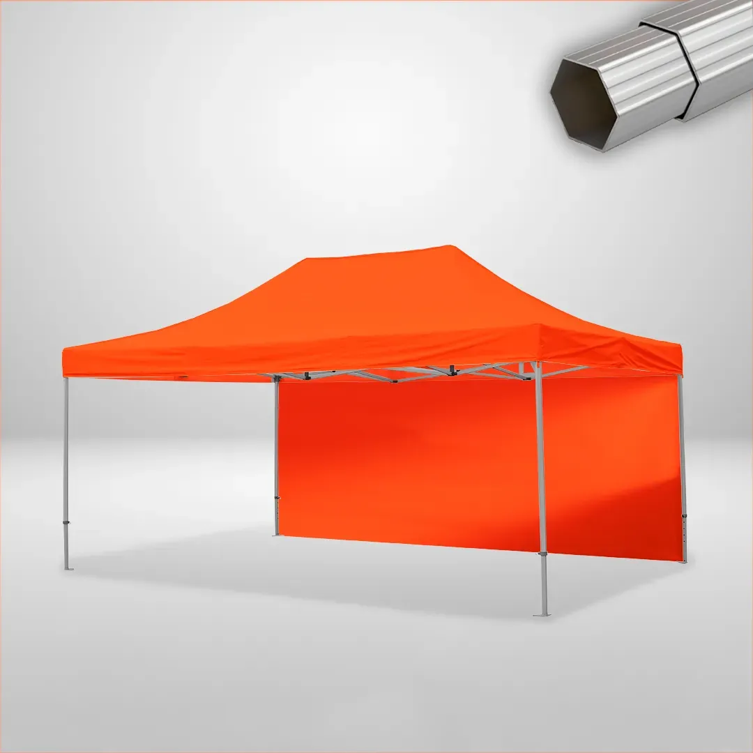 Carpa Plegable 6x4 m de 4 pilares, Gama ELITE 50mm, 1 lateral liso, naranja