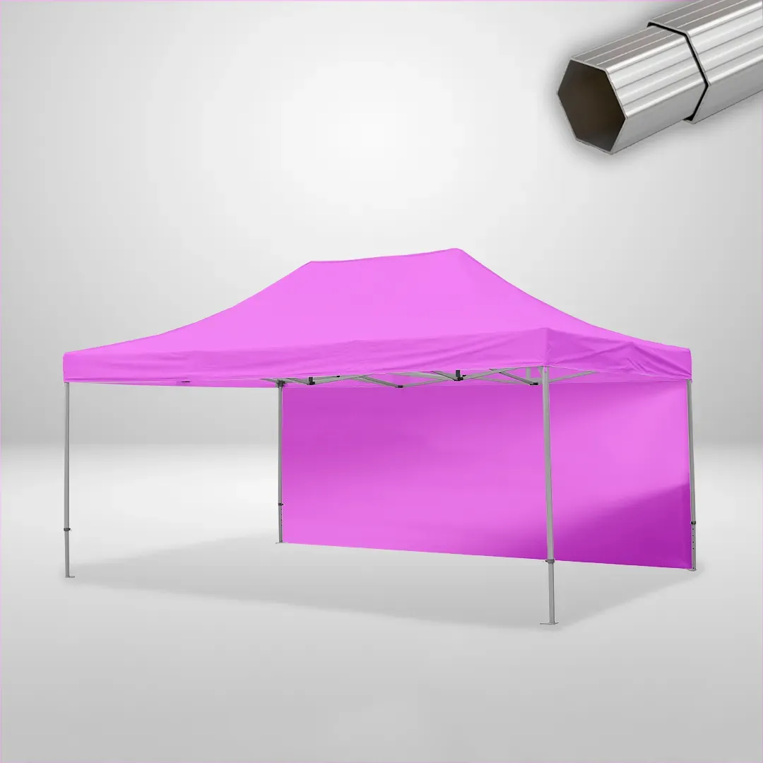 Carpa Plegable 6x4 m de 4 pilares, Gama ELITE 50mm, 1 lateral liso, rosa