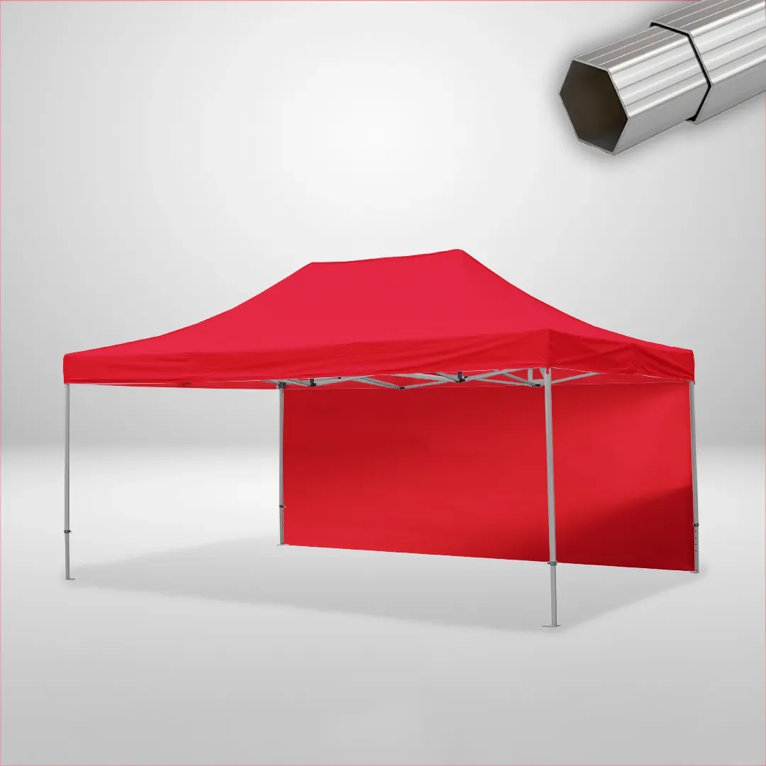 Carpa Plegable 6x4 m de 4 pilares, Gama ELITE 50mm, 1 lateral liso, rojo