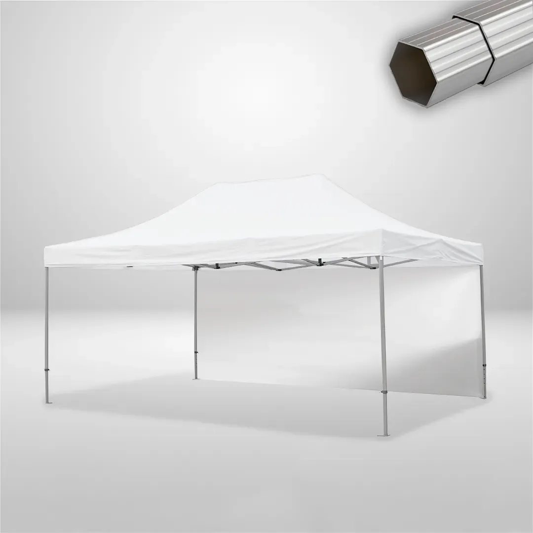 Carpa Plegable 6x4 m de 4 pilares, Gama ELITE 50mm, 1 lateral liso, blanco
