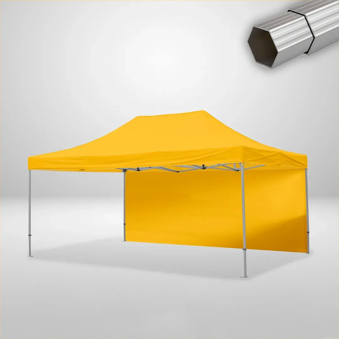 Carpa Plegable 6x4 m de 4 pilares, Gama ELITE 50mm, 1 lateral liso, amarillo